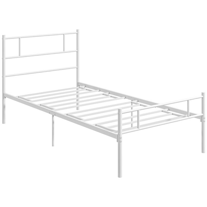 Single Bed Frame, Metal Bed Base with Headboard and Footboard, Metal Slat Support and 31cm Underbed Storage Space