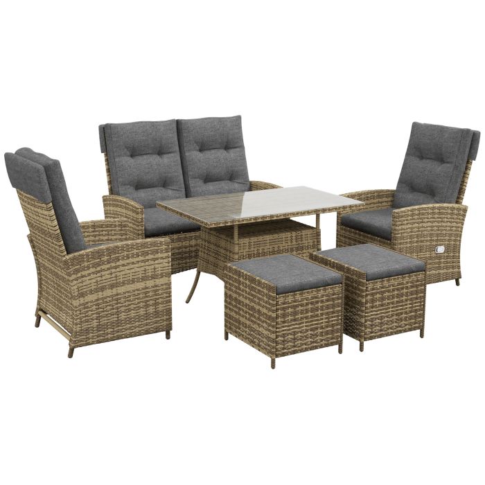 Jones Six-Piece Rattan Garden Set with Reclining Chairs - Grey