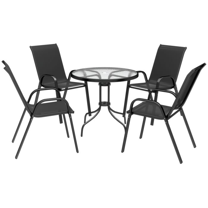 SUNVISTA Five-Piece Steel Patio Set, with Glass-Top Table - Black