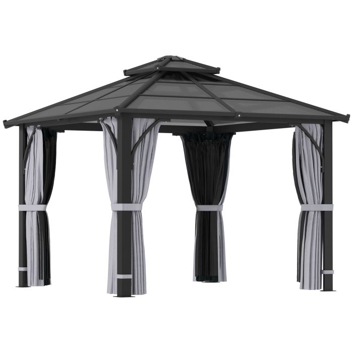 SUNVISTA 3 x 3(m) Hardtop Gazebo Canopy with 7mm Double Polycarbonate Roof, Dark Grey