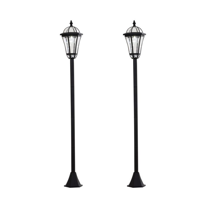 2 PCS LED Garden Lights Lamp Post Solar Powered Lantern Patio Pathway Walkway Outdoor Water-Resist Auto Switch 6-8 Hours Black