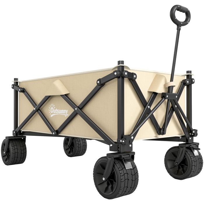 Folding Garden Trolley, Outdoor Wagon Cart with Carry Bag, for Beach, Camping, Festival, 120KG Capacity, Khaki