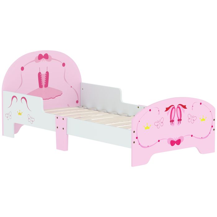 AIVAGO Ballet Theme Toddler Bed Frame with Safety Rails for 3-6 Years, 144 x 76.5 x 60 cm, Pink