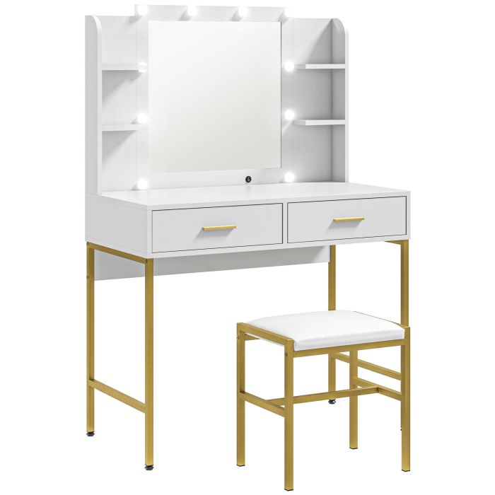 Scott Dressing Table with Lighted Mirror and Cushioned Stool - White