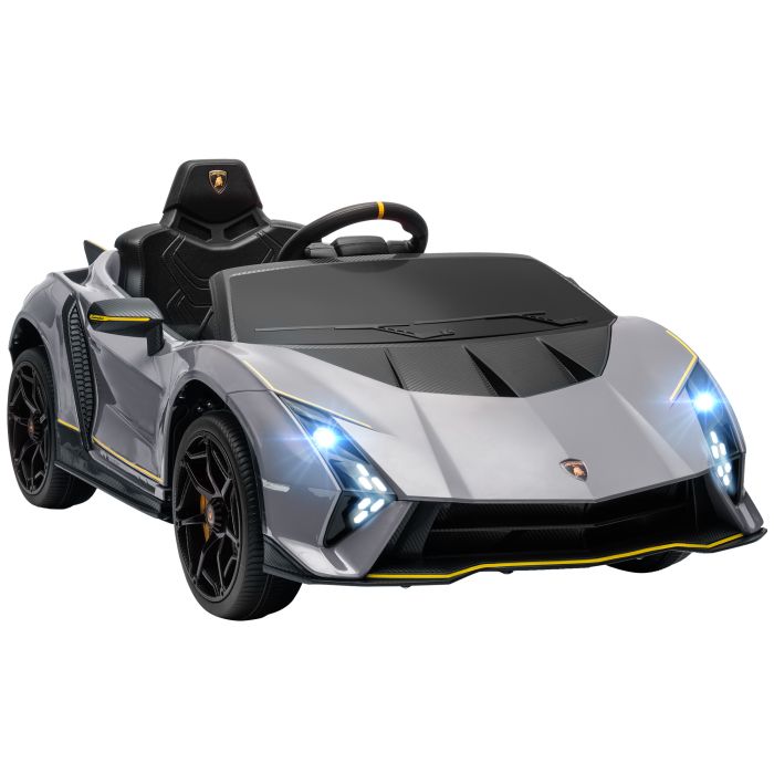 AIVAGO 12V Lamborghini Autentica Licensed Kids Electric Car with Remote Control, 4 Suspension Wheels, Soft Start, Grey