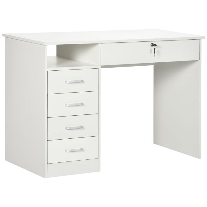 Computer Desk, Home Office Desk with Lockable Drawer, Storage Shelf for Study Bedroom, 110 x 50 x 76 cm, White