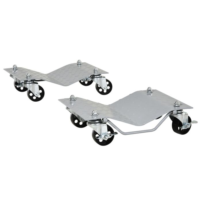 DURWELL 2 PCS Car Wheel Dollies with Swivel Casters, 680kg Capacity Car Dolly Skates Wheel Dolly Set with Non-Slip Metal Plates, Grey