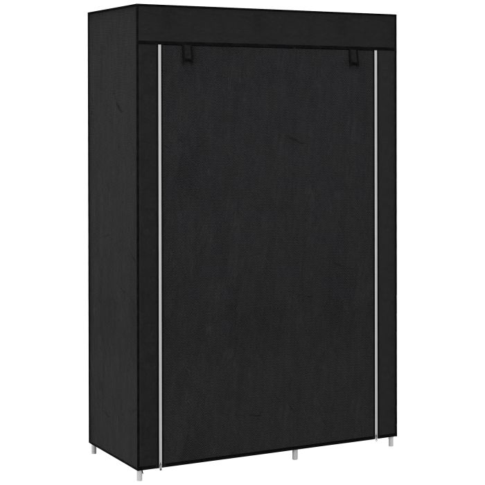 Scott Portable Fabric Wardrobe with 6 Shelves 1 Hanging Rail and Foldable Closets- Black