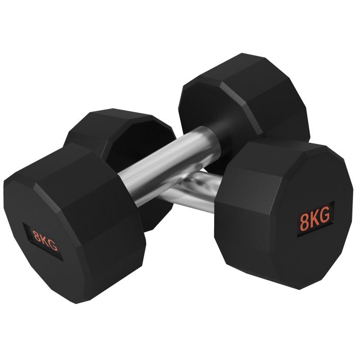 McAlpin 2 x 8kg Dumbbells Set with 12-Sided Shape and Non-Slip Grip - Black and Orange