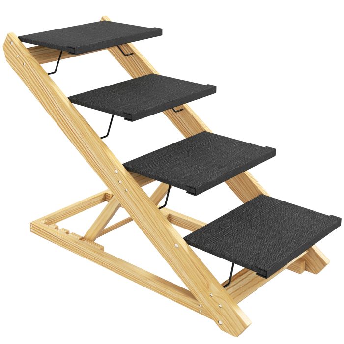 Shelley Adjustable Dog Steps with Non-slip Mats for Large Dogs - Natural Wood