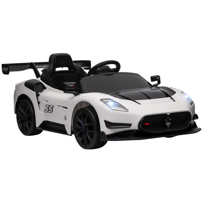 AIVAGO Maserati GT2 Licensed 12V Kids Electric Ride on Car with 4 Suspension, Remote Control Music Horn Lights - White