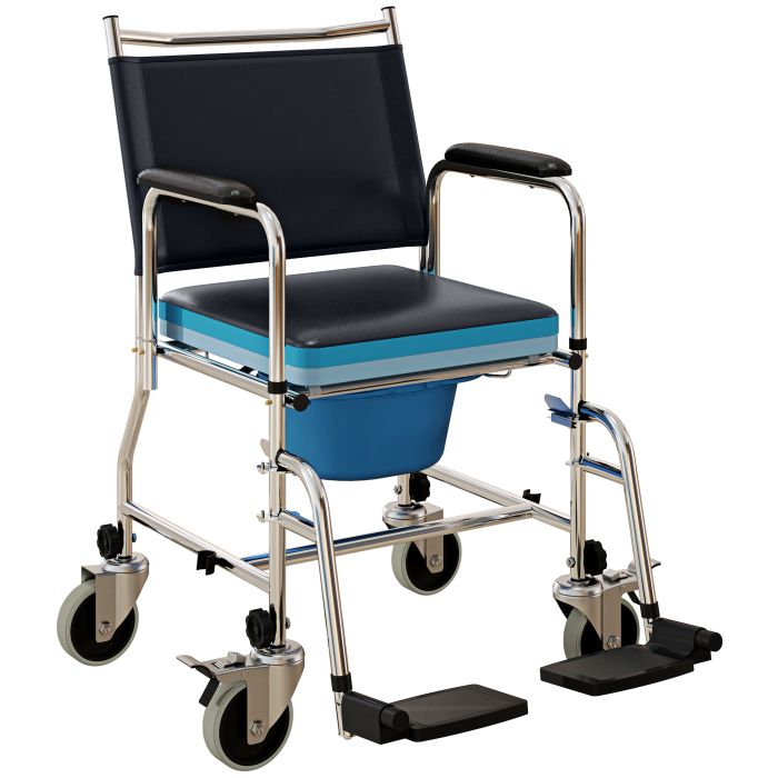 HERON Rolling Shower Chair with Wheels, Bedside Commode Wheelchair with Padded Seat, Backrest, for Seniors, Adults, Injured or Disabled, Black
