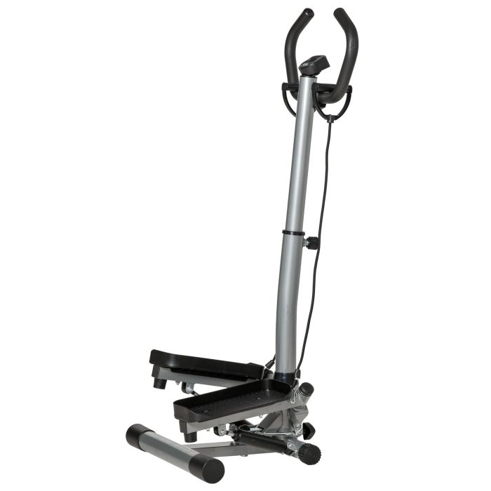 Adjustable Twist Stepper Fitness Step Machine, LCD Screen, Height-Adjust Handlebars, Home Gym, Silver and Black