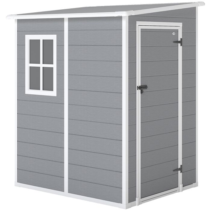 4'x5' Garden Storage Shed, Lean to Shed, Lockable Garden Shed with Window, Vent and Plastic Roof, Grey