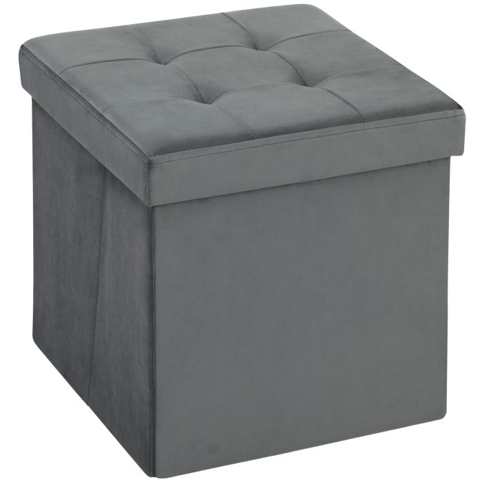 HERON Foldable Velvet Feel Storage Ottoman - Grey