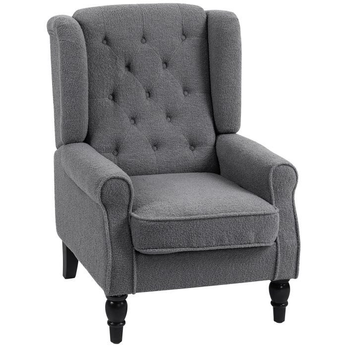 HERON Teddy Fleece Retro Wingback Chair - Grey