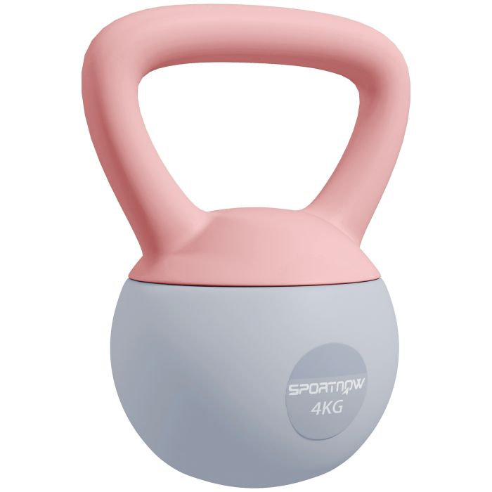 SPORTEDGE 4KG Soft Kettlebell with Non Slip Handle for Home Gym - Pink Grey
