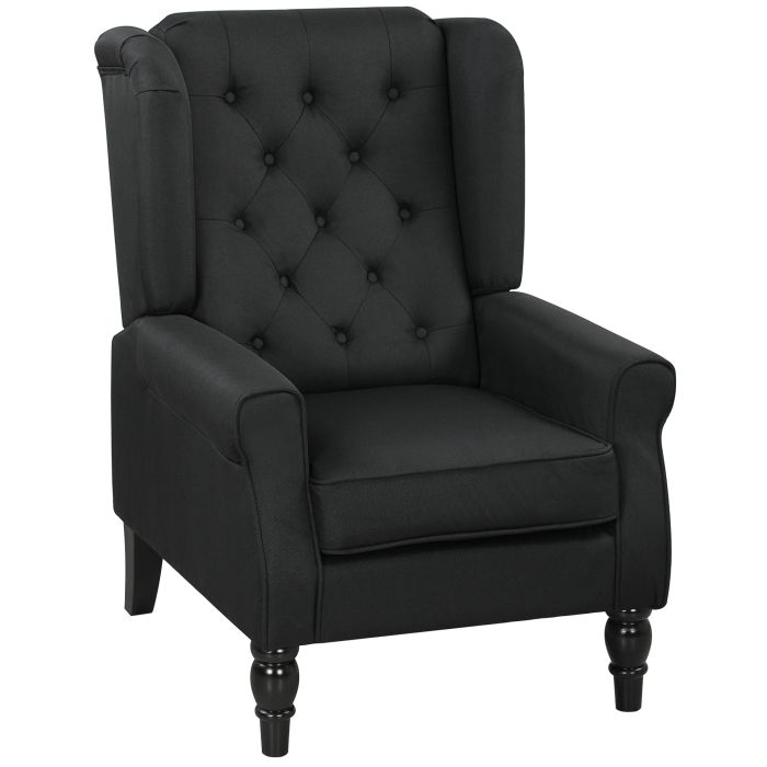 HERON Retro Accent Chair Linen Wingback Armchair Wood Frame Button Tufted - Black