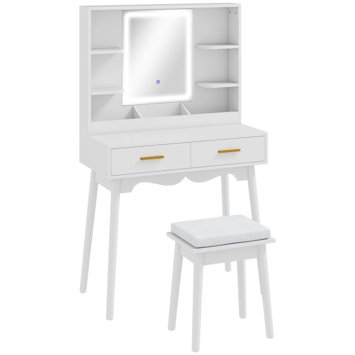 HERON Elegant Dressing Table with LED Mirror - White