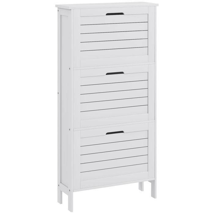 SHOVIA 3 Drawer Tallboy Narrow Shoe Cabinet Flip Doors - White
