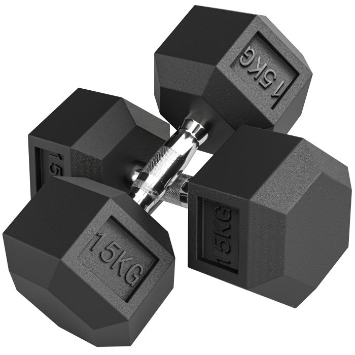 TAVREN Rubber Hex Dumbbell Portable 2x15KG - Black