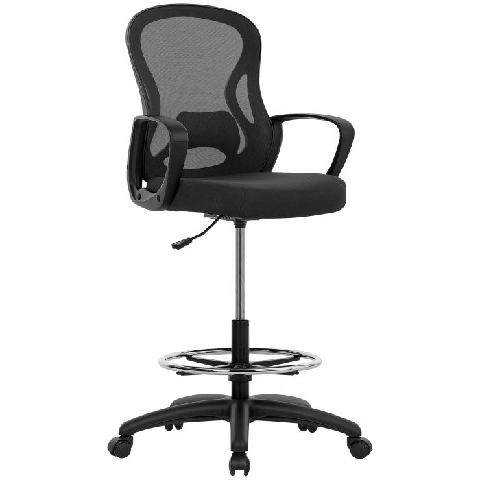 VONSETTA Drafting Chair Adjustable Footrest Ergonomic Mesh Office Lumbar Support - Black