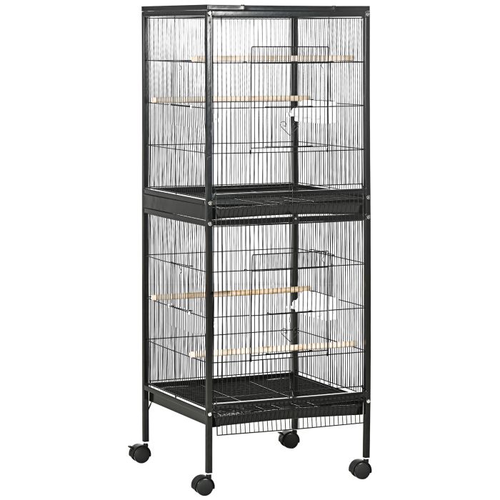 VALRIC Bird Cage Steel Budgie Aviary with Wheels - Black