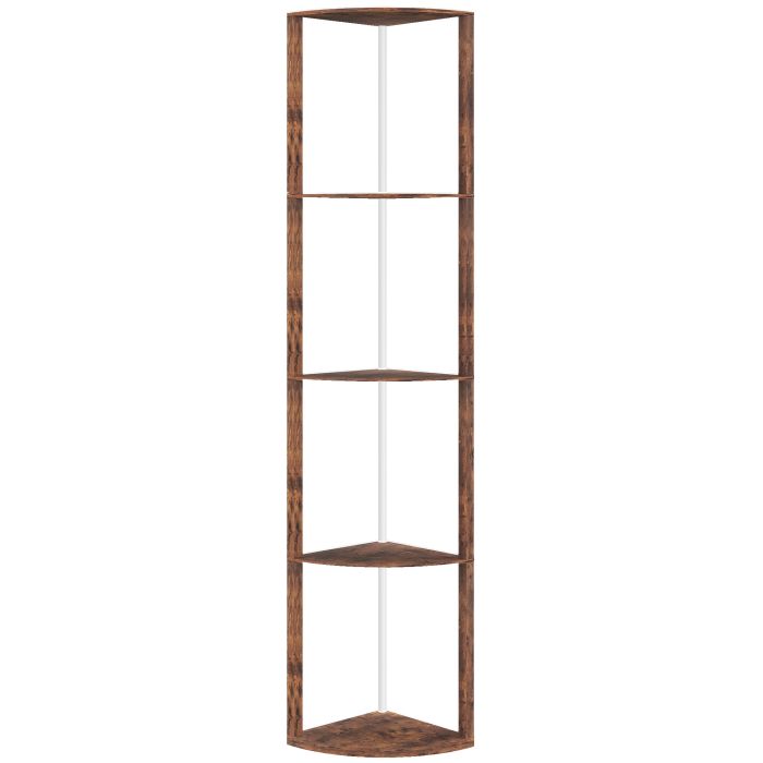 HERON RGB LED Floor Lamp with Shelves 5 Tier Dimmable Standing Lamp Remote - Rustic Brown