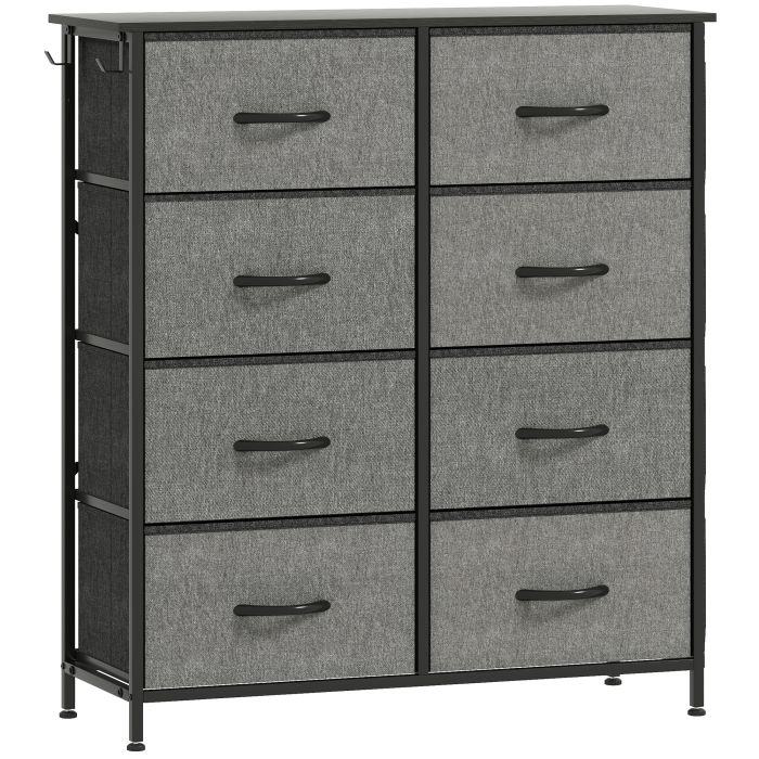 STOWLY Grey Chest of Drawers - Medium-sized, 8 Drawers, Double, Fabric Drawers