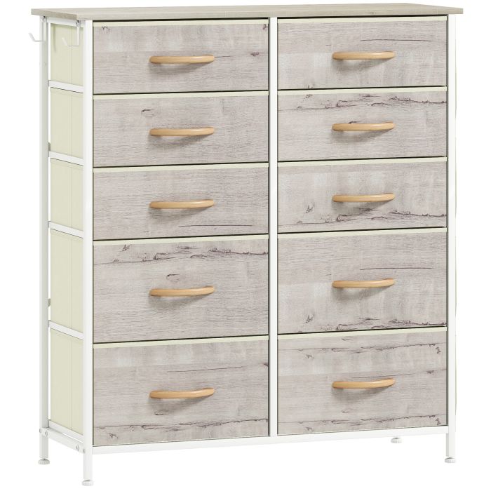 STOWLY Grey Chest of Drawers - Medium-sized, 10 Drawers, Double, Fabric Drawers