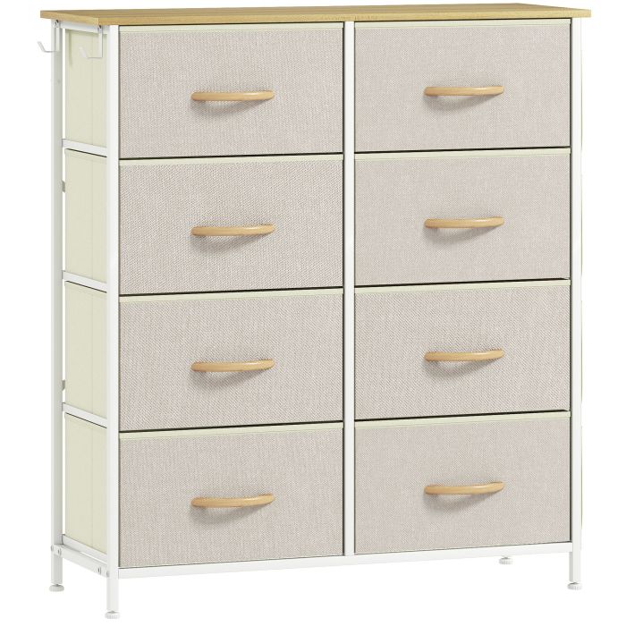 STOWLY Beige Chest of Drawers - Medium-sized, 5 Fabric Drawers, Double