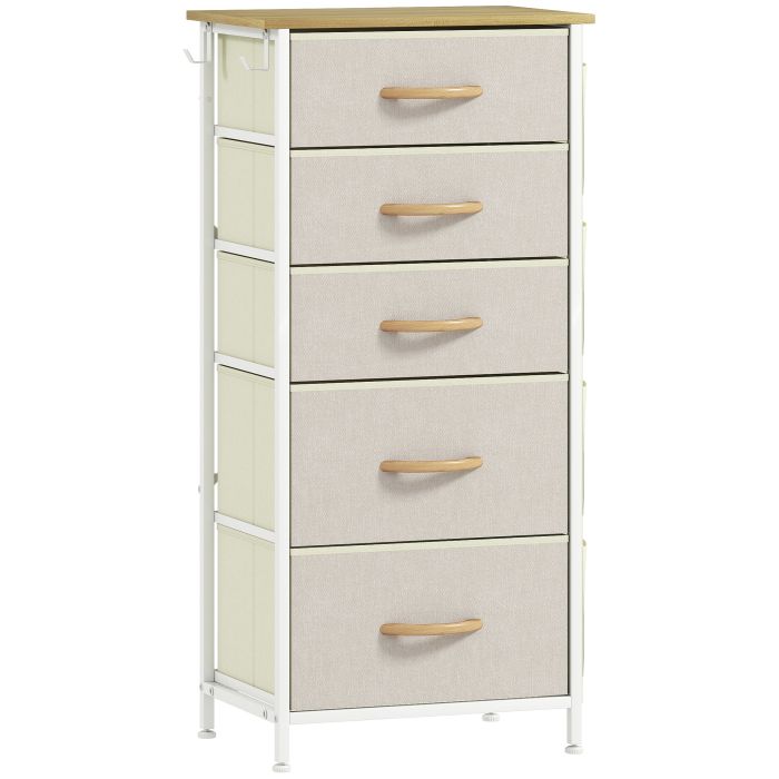 STOWLY Beige Chest of Drawers - Tallboy, Medium-sized, 5 Fabric Drawers