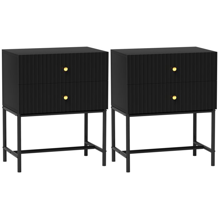 Solena Black Bedside Table Set of 2 - 48cm
