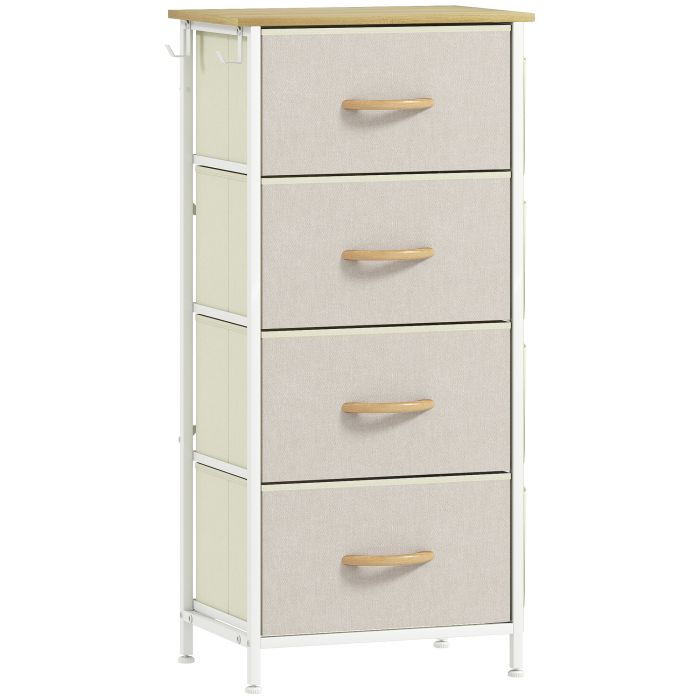STOWLY Beige Chest of Drawers - Tallboy, Medium-sized, 4 Fabric Drawers