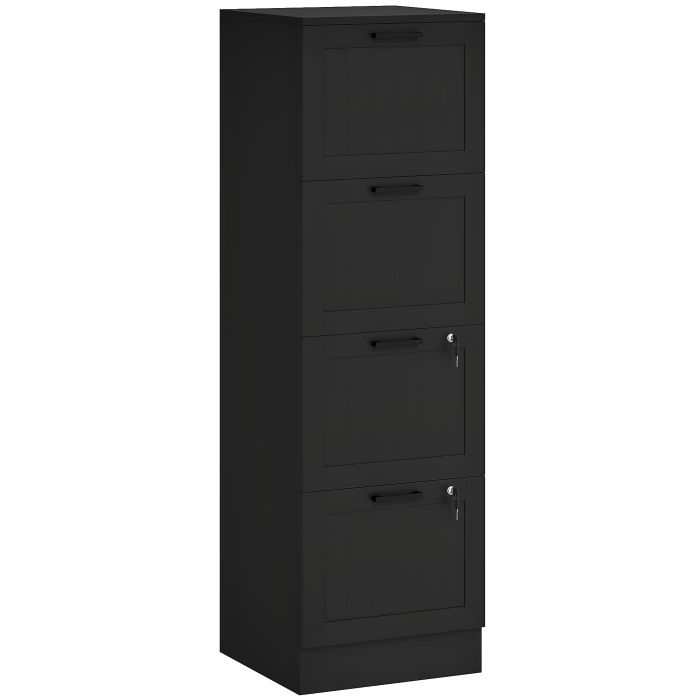 SOLVEN Filing Cabinet Wooden Office Storage 4 Drawer - Black