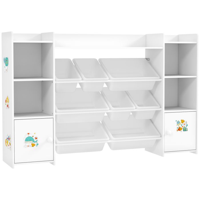 ALMERE Kids Toy Organizer Wooden with 8 Removable Storage Bins - White