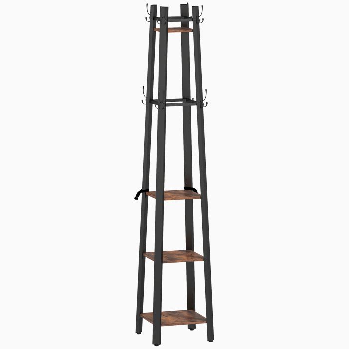 HERON Industrial 4-Shelf Coat Stand - Brown/Black
