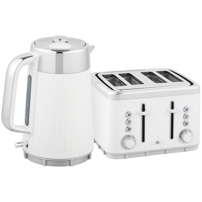 HERON 1.7L 3000W Electric Kettle & 4-Slice Toaster Set with Strix Thermostat - White