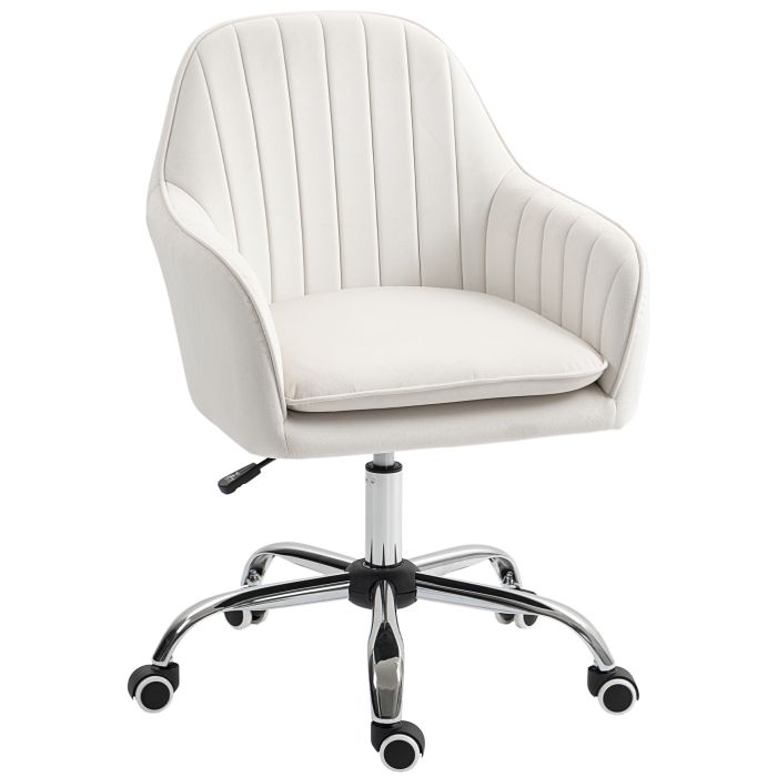 HERON Velvet-Feel Office Chair with Height Adjustment & Wheels - Cream White