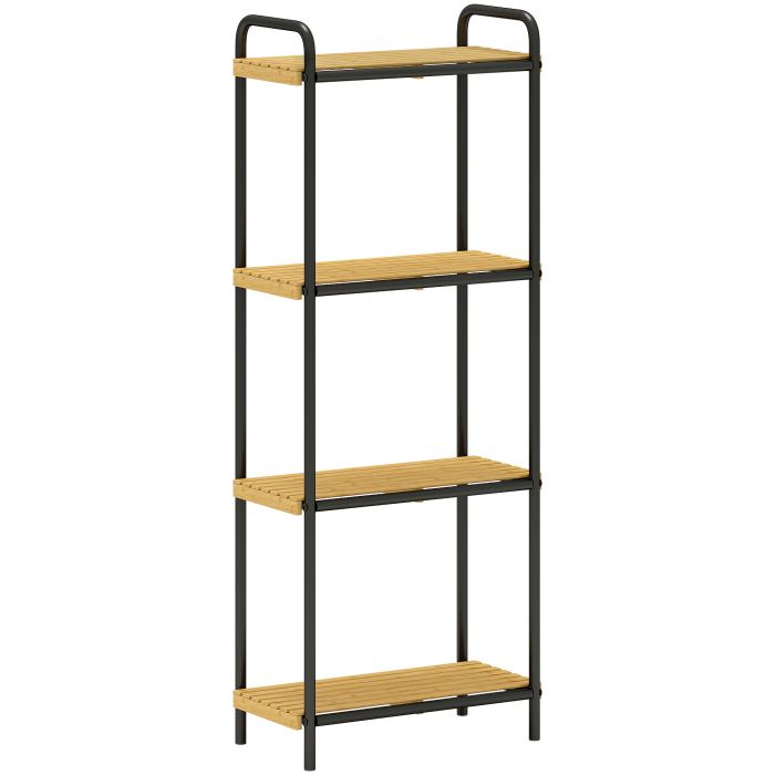 HELVRA Bathroom Shelf Bamboo 4 Tier Freestanding Storage Rack - Black