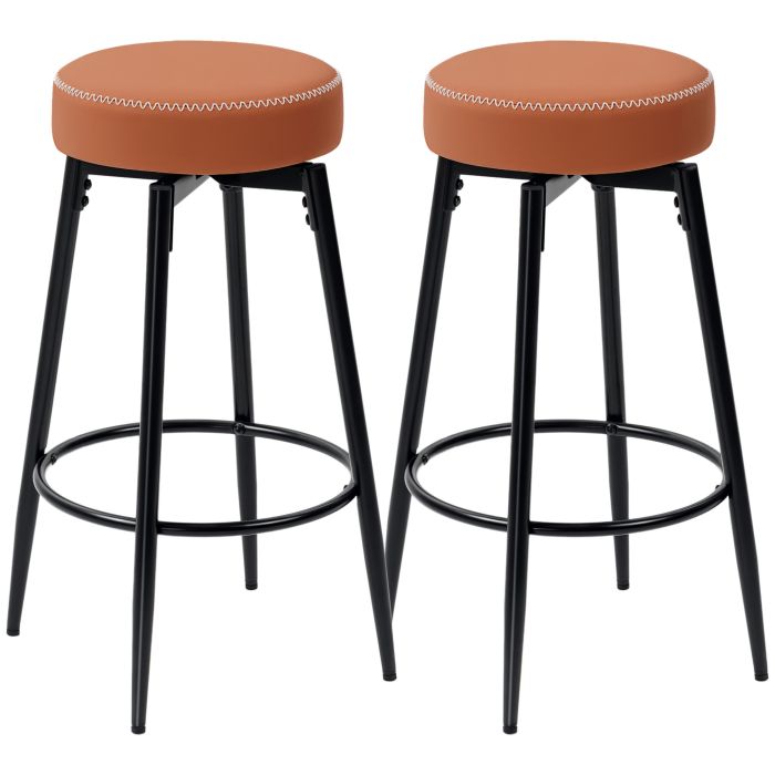 HERON Set of 2 Faux Leather Bar Stools - Brown/Black