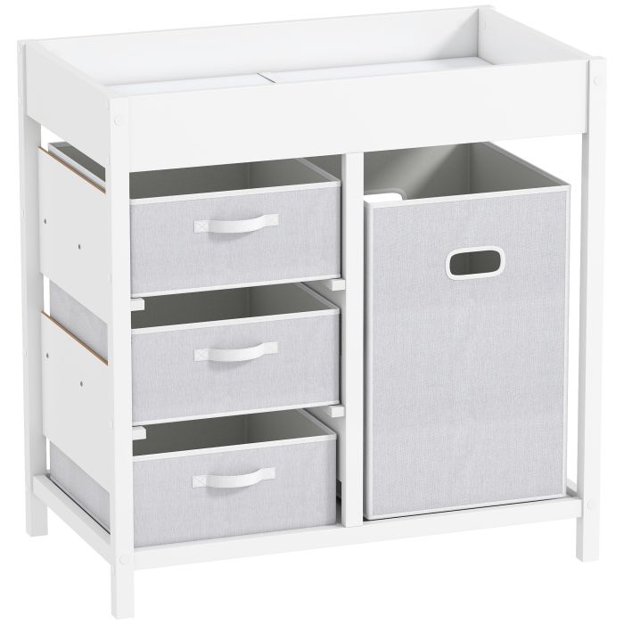 AIVAGO Baby Changing Unit with 4 Storage Drawers & Mat, 84 x 84.5 cm - White