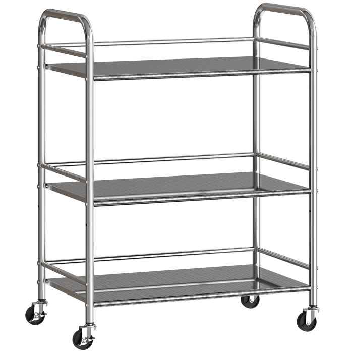 DUNVER 3 Tier Kitchen Storage Trolley Stainless Steel Adjustable Shelves - Silver