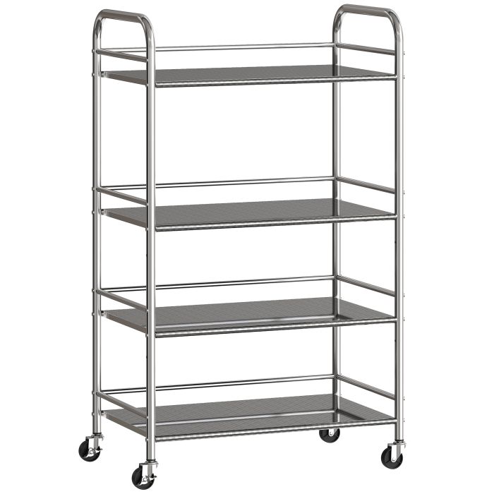 DUNVER 4 Tier Kitchen Storage Trolley Stainless Steel Adjustable Shelves - Silver