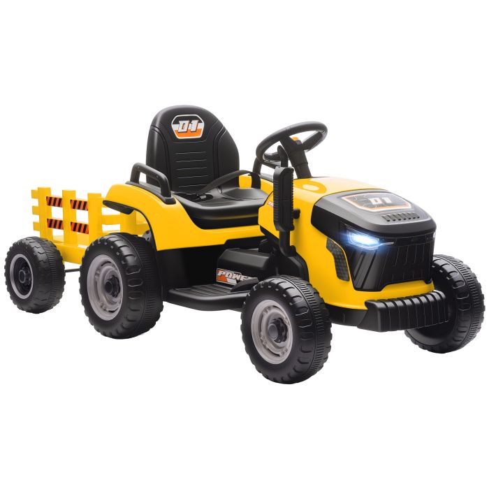 AIVAGO 12V Kids Ride On Tractor with Trailer, Remote & Music - Yellow