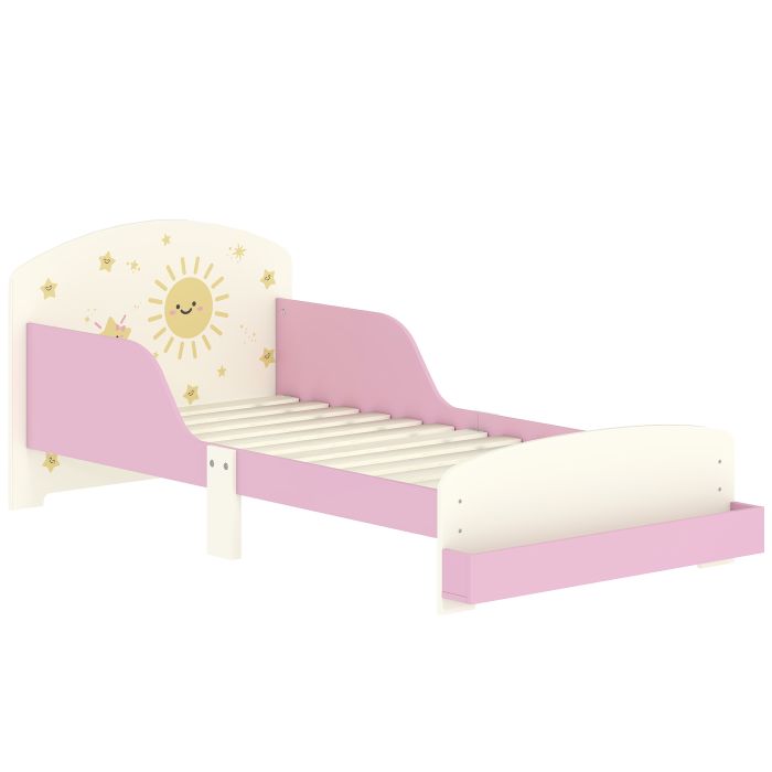 ARLVEN Wooden Toddler Bed with Storage and Guardrails, Sun Design - Pink