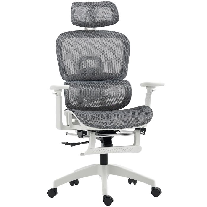 SIVAR Mesh Office Chair Multi Adjustable Task Chair - White and Grey