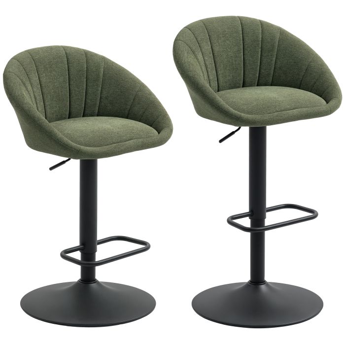 KENDRO Set of 2 Tub Linen Bar Stool - Dark Green