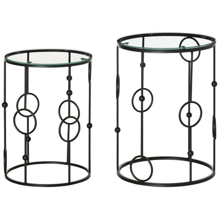 APPLETON Set of 2 Round Nesting Coffee Tables for Living Room - Black