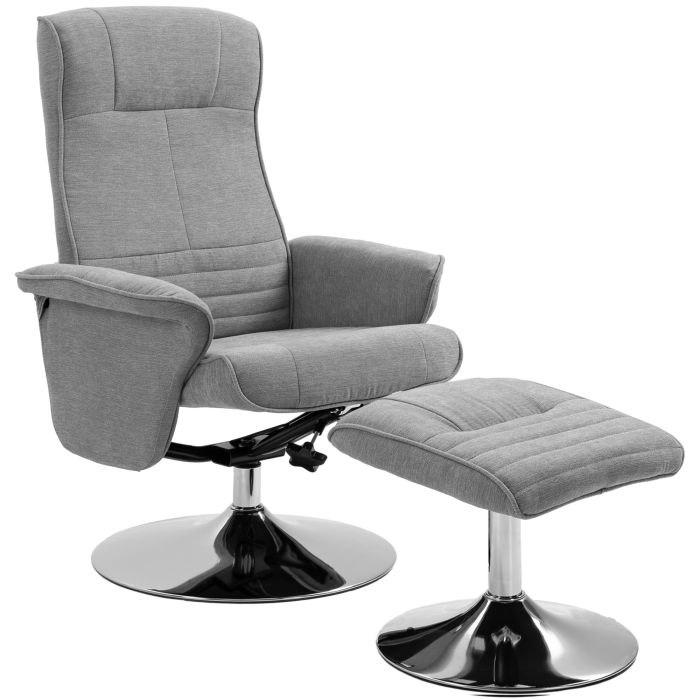 KAVRIN Velvet Recliner Swivel Chair with Storage Footstool - Grey